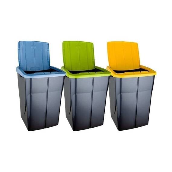 Cos de gunoi DacEnergy© din plastic, cu capac, 52x39x36 cm, 50 l, gri si verde - 3- Roveli