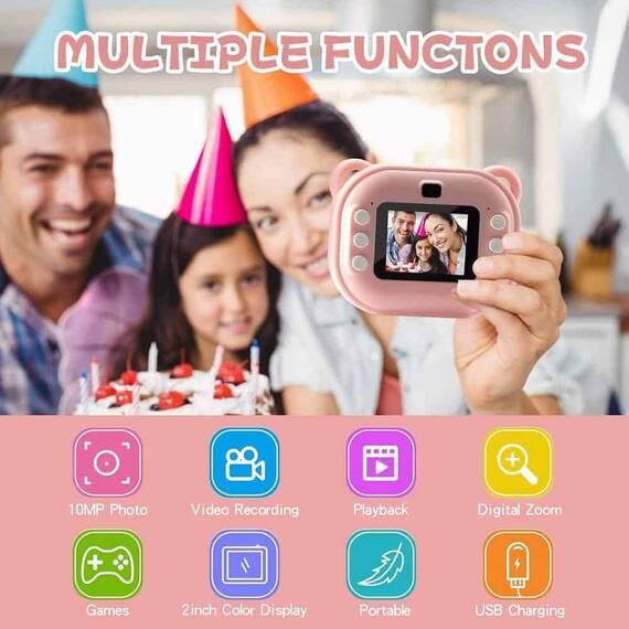 Camera foto/video pentru copii DacEnergy©, model urs, camera duala, ecran color 2 inchi, imprimanta foto instantanee, jocuri, cu efecte si filtre, albastru - 5- Roveli