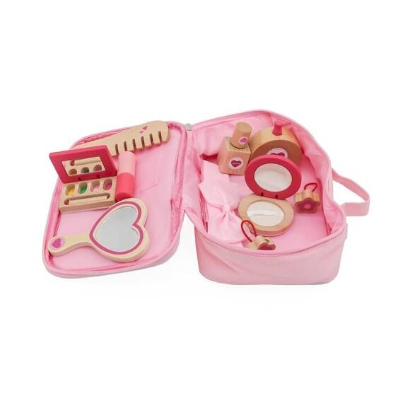 Set trusa de machiaj DacEnergy©, din lemn non-toxic, pentru feteite, 11 piese,  21.5 x 16 x 6 cm, roz - 2- Roveli