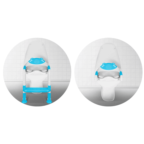 Reductor pentru toaleta cu scarita , 2 in 1,cu un ursulet decorativ, pliabil, picioare anti-alunecare, inaltime reglabila, albastru deschis si alb - 4- Roveli