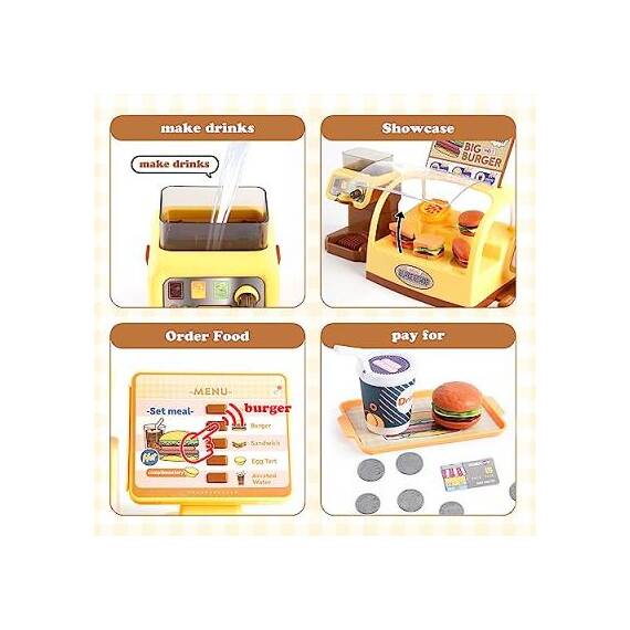Set joc de rol DacEnergy©, casa de marcat, aparat cafea, hamburger fastfood, cu sunet, joc imaginativ si de dezvoltare a abilitatilor, 30 x 15 x 20 cm, 25 de bucati - 6- Roveli
