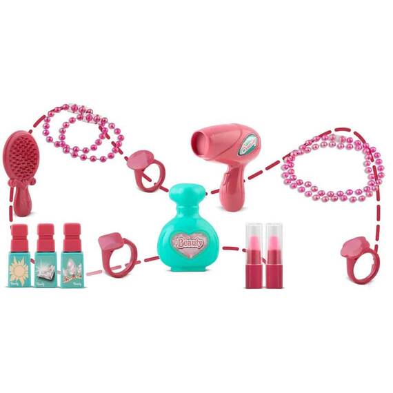 ​Set masuta de machiaj pentru fetite , realizata din plastic, cu oglinda, numeroase accesorii, uscator, perie, inele, parfum, ruj, lac de unghii, 42 x 20,5 x 54,5 cm, tip valiza - 5- Roveli