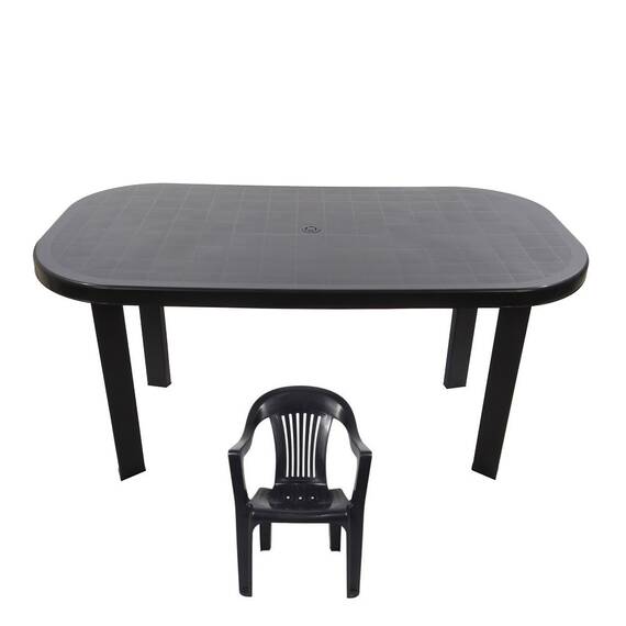 Set mobilier gradina DacEnergy©, fabricat din polipropilena, masa ovala si opt scaune, rezistent la umiditate si UV, gri - 5- Roveli
