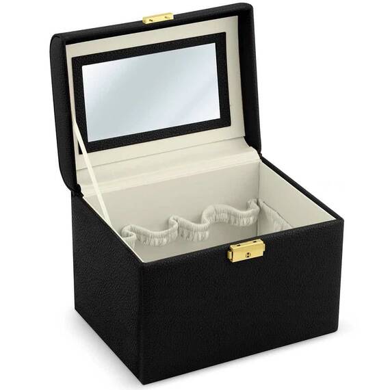 Geanta organizatoare cosmetice DacEnergy©, piele ecologica, rezistent la abraziune, cu cheie, oglinda, compartimente practice, 22,5x 16,5 x 17,2 cm, neagra - 6- Roveli