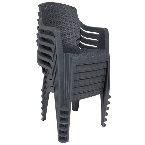 Set masa DacEnergy©, fabricat din polipropilena, cu model impletitura de ratan, forma dreptunghiulara, cu 6 scaune, pentru interior/ exterior, 150 x 90 x 74 cm, gri - 6- Roveli