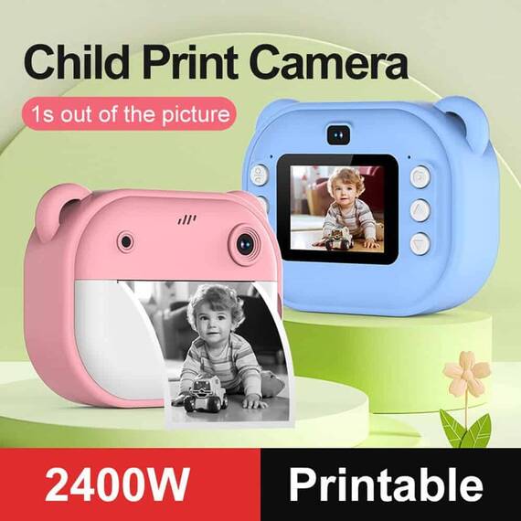 Camera foto/video pentru copii DacEnergy©, model urs, camera duala, ecran color 2 inchi, imprimanta foto instantanee, jocuri, cu efecte si filtre, albastru - 9- Roveli
