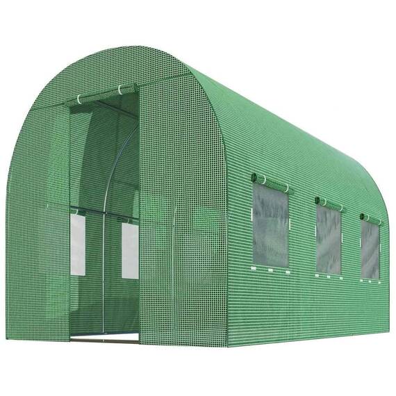 Solar gradina DacEnergy©, profile din otel, folie PE 140g/m2, intrare cu fermoar, 6 ferestre cu plasa de tantari, 2x3,5m, suprafata totala 7m2, rezistenta la UV4, verde - - Roveli