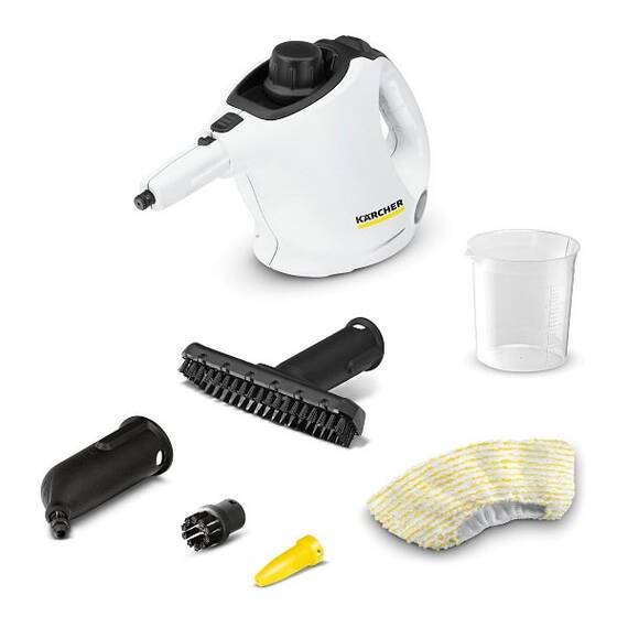 Curatitor cu abur Karcher, de mana, asigura o curatare temeinica fara substante chimice, 0.2 litri, 1200 W, supapa de siguranta, alb si negru - - Roveli