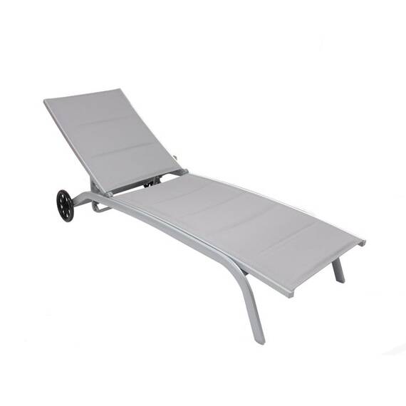 ​Sezlong plaja DacEnergy©, dimensiuni 193 x 61 x 30 / 92.5 cm, structura aluminiu, spatar reglabil in 4 pozitii, 2 roti, culoare gri - - Roveli