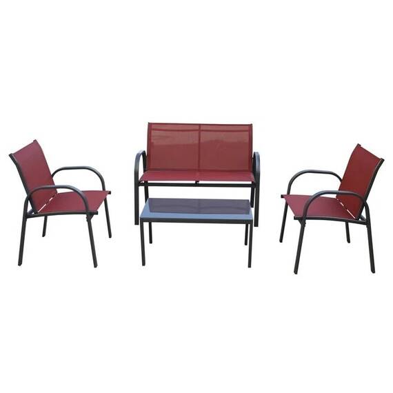 Set mobilier gradina DacEnergy©, metal si textilen, blat din sticla, cu 2 scaune si o canapea, forma dreptunghiulara, 80 x 45 x 37 cm, gri - - Roveli