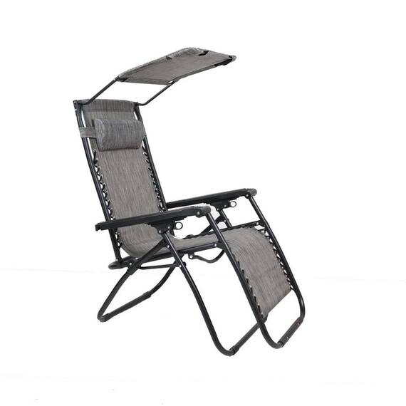 Scaun gradina DacEnergy©, structura metalica, tapiteria din textilen, cu protectie solara, pliant, spatar reglabil, 173 x 109 cm, gri - - Roveli