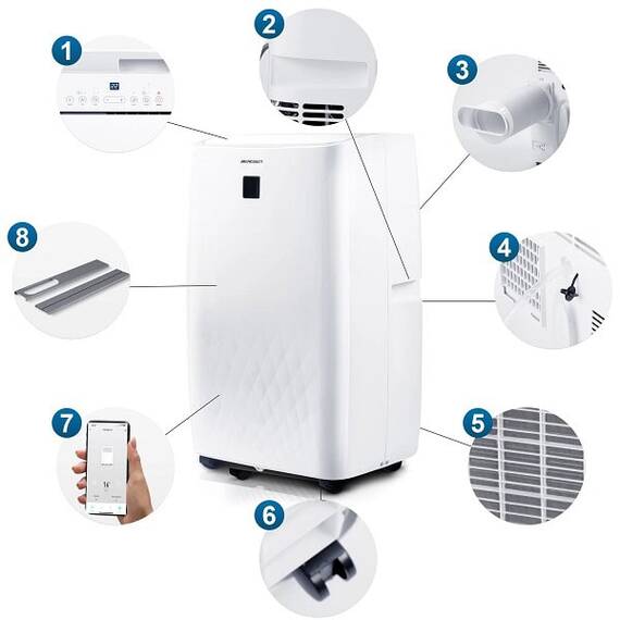 ​Aer conditionat portabil, 5 in1, raceste, incalzeste, dezumidifica, aeriseste si modul noapte, afisaj LCD si panou de control tactil, aplicatia Tuya, Wi-Fi, functia de pornire automata, 4000 W - 10- Roveli