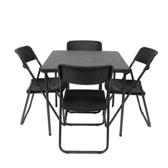 Set mobilier gradina DacEnergy© , o masa patrata si 4 scaune, din polipropilena, rezistenta la apa si raze UV, model impletitura ratan, negru, 80 x 80 x 73 cm - 11- Roveli