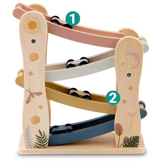 Circuit cu masini din lemn si rampa etajata, stimuleaza imaginatia si creativitatea, design ergonomic, Montessori, 30 x 25.5 x 9 cm - 3- Roveli