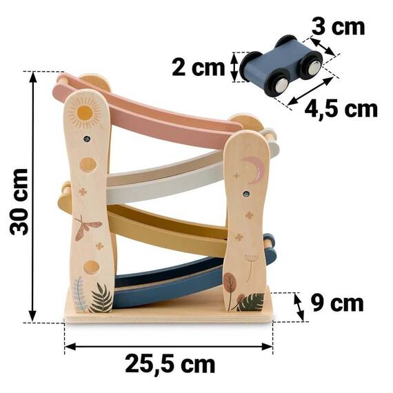Circuit cu masini din lemn si rampa etajata, stimuleaza imaginatia si creativitatea, design ergonomic, Montessori, 30 x 25.5 x 9 cm - 4- Roveli