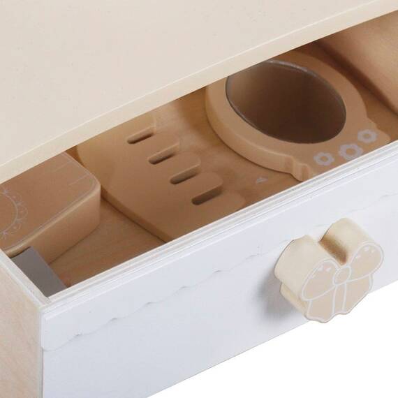 Mini masuta de toaleta DacEnergy©, MDF si placaj, design atragator, culori pastelate, stimuleaza imaginatia, cu oglinda, sertar, accesorii incluse, 28.2 x 21 x 34.5 cm, alb si natur - 4- Roveli