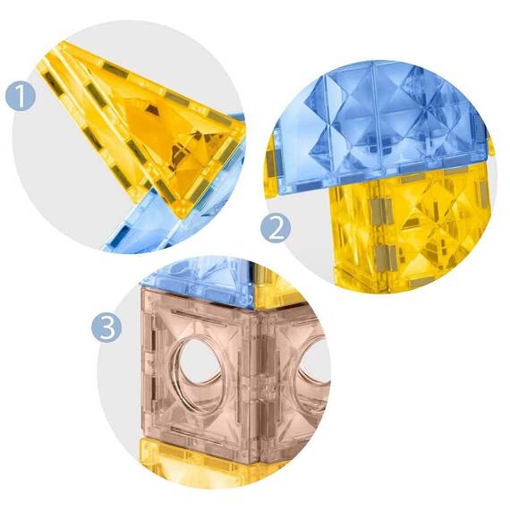 Set de construit cu piese magnetice, stimuleaza creativitatea si imaginatia, exerseaza coordonarea mana-ochi, blocuri colorate in forma de triunghi si patrate, multicolore, 78 de elemente - 2- Roveli
