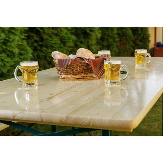 Set berarie DacEnergy©, masa dreptunghiulara si 2 banci, pliabil, usor de transportat si depozitat, din metal si lemn, 220 x 70 x 74 cm, natur - 2- Roveli
