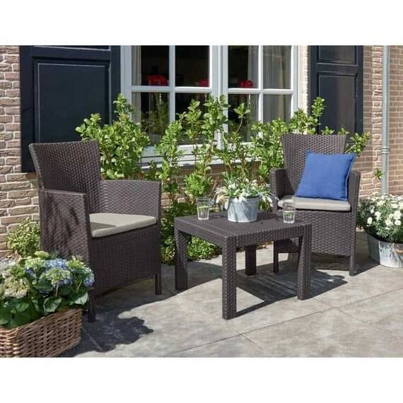 Set mobilier gradina, din ratan sintetic, o masa si 2 fotolii cu perne, usor de ingrijit, rezistent la intemperii si razele solare, durata de viata indelungata, 59 x 59 x 43 cm, maro - 2- Roveli