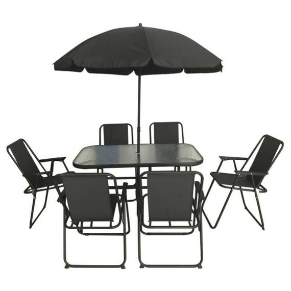 Set masa dreptunghiulara pentru gradina DacEnergy©, din metal cu material sintetic si sticla, 6 scaune, pliante, umbrela, 120 x 75 x 70 cm, gri - 2- Roveli