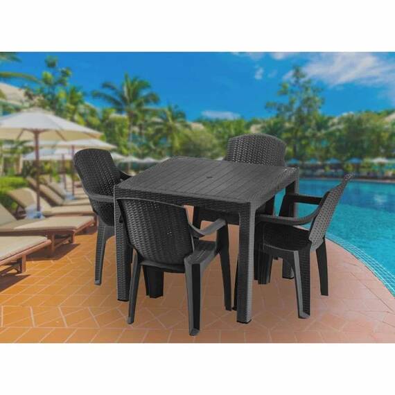 Set masa DacEnergy©, fabricat din polipropilena, cu model impletitura de ratan, forma patrata, cu 4 scaune, pentru interior/ exterior, 90 x 90 x 74.5 cm, gri - 2- Roveli