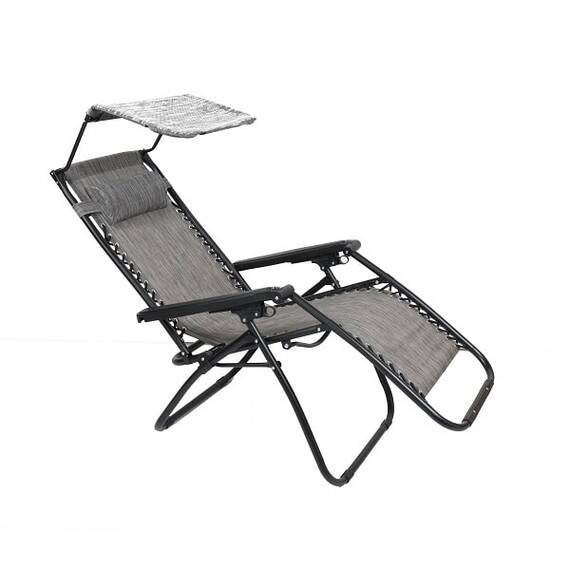 Scaun gradina DacEnergy©, structura metalica, tapiteria din textilen, cu protectie solara, pliant, spatar reglabil, 173 x 109 cm, gri - 2- Roveli