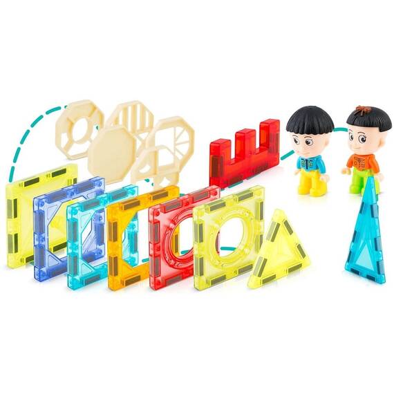 Set de construit cu piese magnetice , stimuleaza creativitatea si imaginatia, in forma de turn, blocuri de constructie, autocolante, figurine, numeroase posibilitati de amenajare, 98 de elemente - 4- Roveli