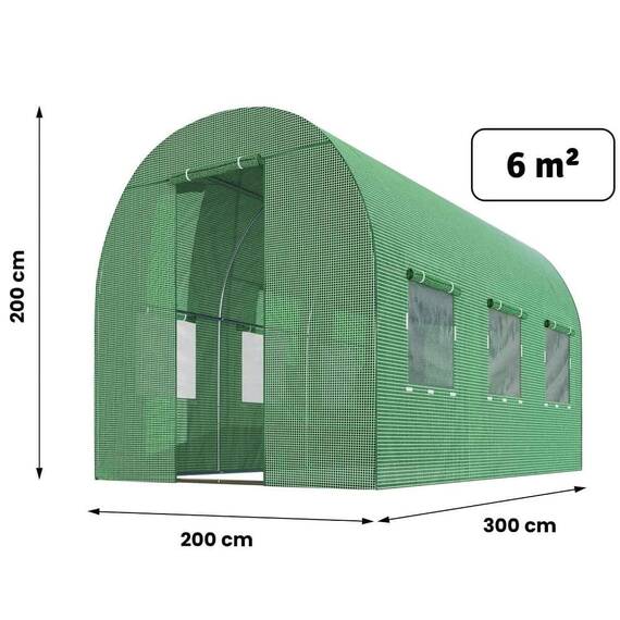 Solar gradina DacEnergy©, profile din otel, folie PE 140g/m2, intrare cu fermoar, 6 ferestre cu plasa de tantari, 2x3m 6m2, rezistenta la UV4, verde - 3- Roveli