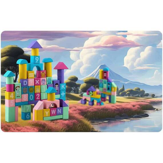 ​Set cuburi de construit din lemn pentru copii , baza excelenta pentru dezvoltarea imaginatiei, faciliteaza invatarea culorilor, numerelor, 100 de piese, in nuante de roz - 4- Roveli