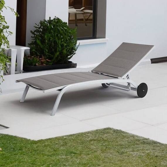 ​Sezlong plaja DacEnergy©, dimensiuni 193 x 61 x 30 / 92.5 cm, structura aluminiu, spatar reglabil in 4 pozitii, 2 roti, culoare gri - 4- Roveli
