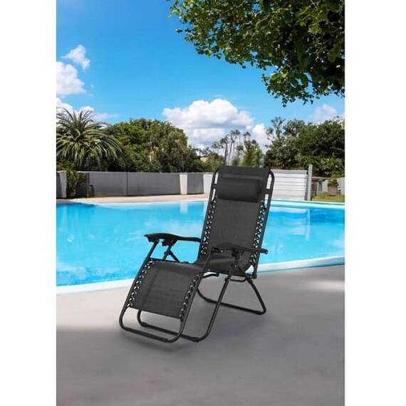 Scaun camping DacEnergy©, structura metalica, pliant, spatar reglabil, 176 x 108 cm, gri - 4- Roveli