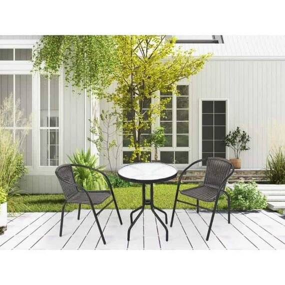 Set mobilier gradina DacEnergy©, realizat din metal si ratan sintetic, masa rotunda si doua scaune, 60 x 60 x 70 cm, culoare maro - 4- Roveli