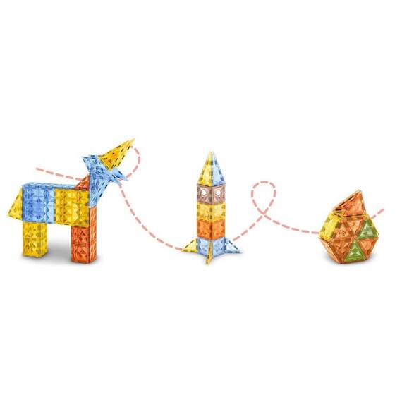 Set de construit cu piese magnetice, stimuleaza creativitatea si imaginatia, exerseaza coordonarea mana-ochi, blocuri colorate in forma de triunghi si patrate, multicolore, 78 de elemente - 5- Roveli