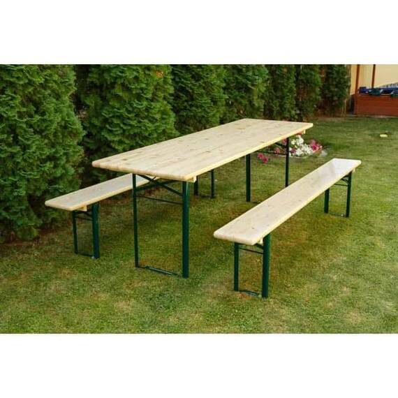Set berarie DacEnergy©, masa dreptunghiulara si 2 banci, pliabil, usor de transportat si depozitat, din metal si lemn, 220 x 70 x 74 cm, natur - 5- Roveli