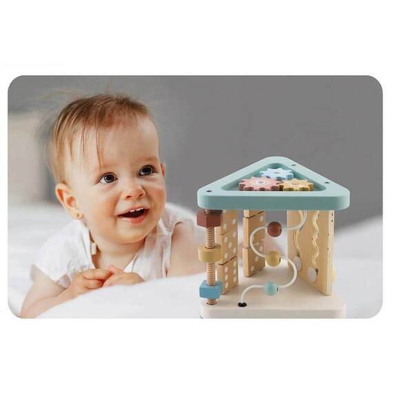 ​Cub interactiv bebe , triunghi, sprijina invatare, numarare, forme si culori, panouri cu imagini cu animale, suruburi cu filet, 17 x 18.5 cm - 6- Roveli