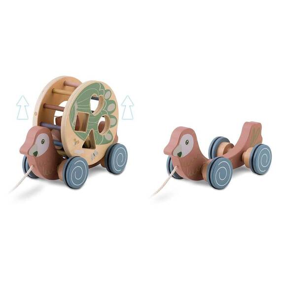 Jucarie de tras, din lemn, stimulare senzoriala, Montessori, cu snur, forma de papagal, 25, 5 x 17, 5 x 11 cm - 6- Roveli