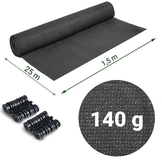 ​Plasa umbrire, material HDPE rezistent, 90% umbrire, gramaj 140 g/m², protectie UV, 50 de cleme de montare, 25 x 1.5 m, gri - 7- Roveli