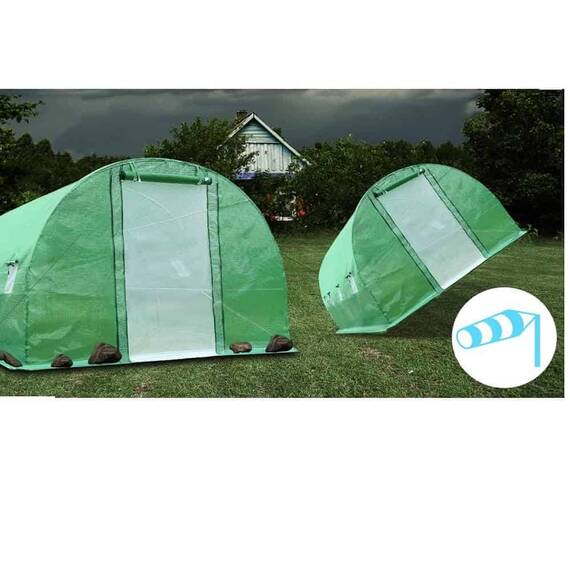 Solar gradina DacEnergy©, tevi din otel, folie PE 140g/m2, 16 ferestre cu plasa de tantari, 8x 3x 2 m, doua usi acces, suprafata totala 24m2, rezistenta la UV4, verde - 6- Roveli