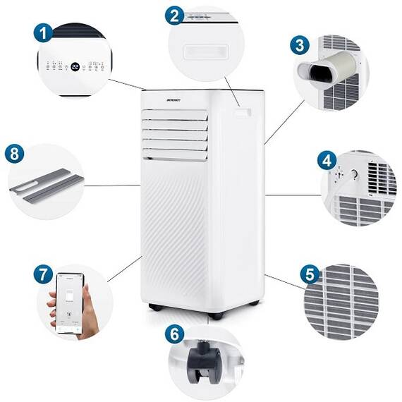 Aer conditionat portabil, 3in1, raceste, usuca si aeriseste, afisaj LCD, panou de control tactil, telecomanda, WiFi, mod de noapte, functia de blocare pentru copii, filtru de particule, 2600 W - 9- Roveli