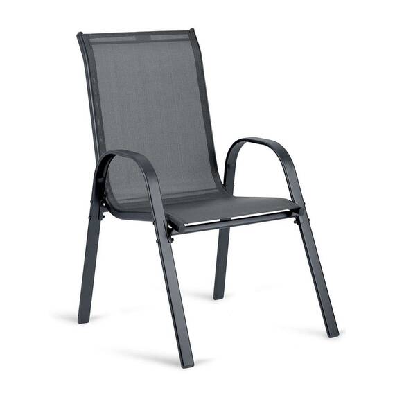 Set scaune de gradina DacEnergy©, din material textil, cadru din otel, sarcina maxima 120 kg, scaun ergonomic, 93, 5 x 53 x 73 cm, 4 bucati, grafit - 6- Roveli