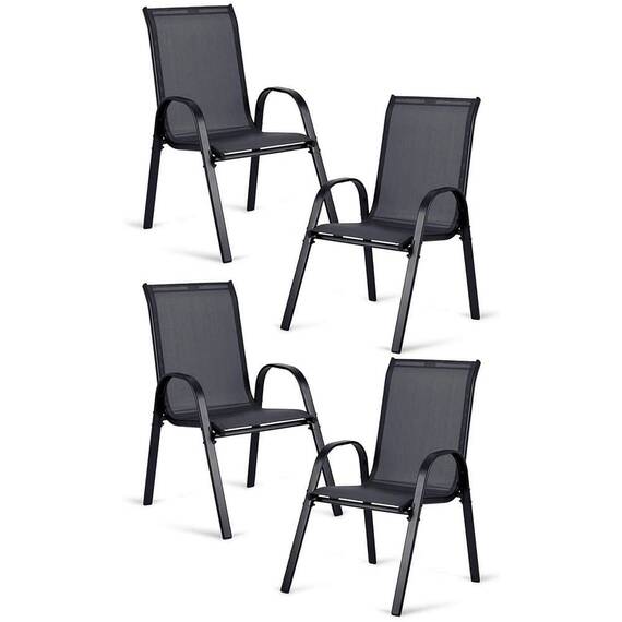 Set scaune de gradina DacEnergy©, din material textil, cadru din otel, sarcina maxima 120 kg, scaun ergonomic, 93, 5 x 53 x 73 cm, 4 bucati, gri inchis - 5- Roveli