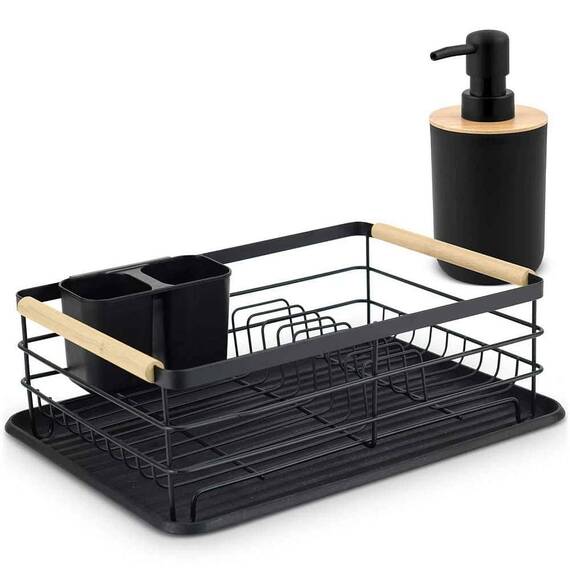 Uscator de vase DacEnergy©, un nivel, cu tava de uscare, solid si elegant, scurgere de tacamuri, 43 x 32 x 14 cm, negru - 2- Roveli