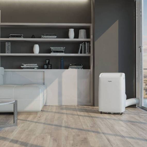 Aparat aer conditionat portabil Whirpool, dezumidificare, timer, autocuratare, mod de noapte, 12000 BTU, A, debit aer 280 mc/h, cu telecomanda, 442 x 326 x 718 mm, alb - 11- Roveli