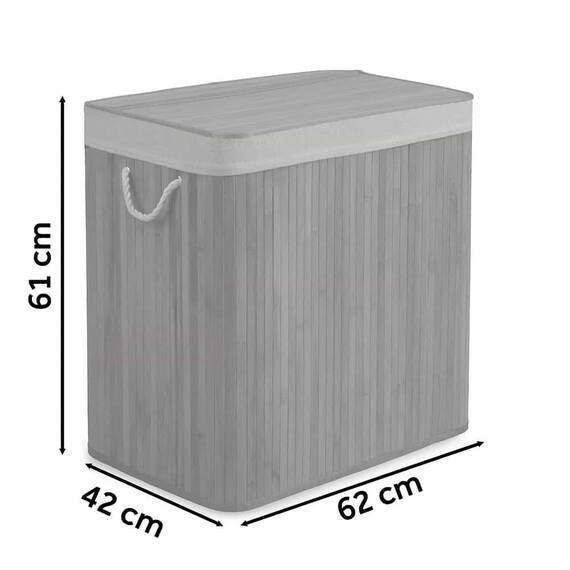 ​Cos de rufe DacEnergy©, din bambus si bumbac natural, constructie respirabila, manere functionale, cu capac, 3 compartimente, 150 l, 61 x 62 x 42 cm, gri - 4- Roveli