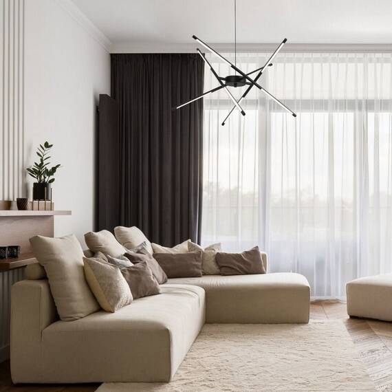 ​Lustra LED, structura din metal, abajurul din plastic, design inedit, 40 W, 2800 lm, lumina calda, inaltimea ajustabila intre 400-1500 mm, negru si alb - 4- Roveli