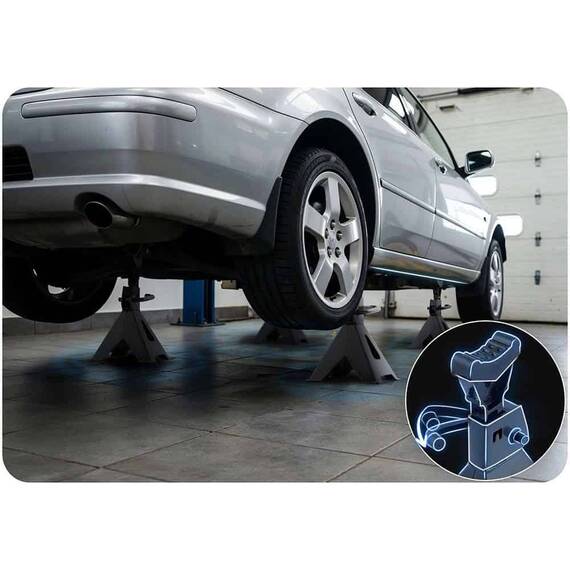 ​Set suport capre suspendare auto, otel inoxidabil, tampoane de protectie din cauciuc, inaltime reglabila 260–400 mm, 3 tone, 2 buc - 4- Roveli