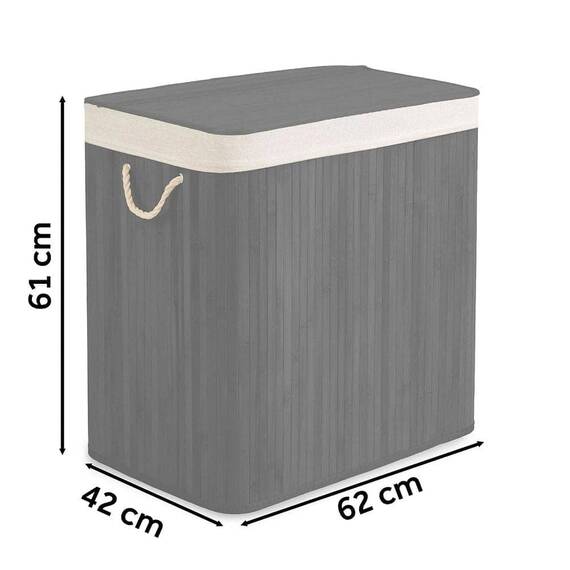 ​Cos de rufe DacEnergy©, din bambus si bumbac natural, constructie respirabila, manere functionale, cu capac, 3 compartimente, 150 l, 61 x 62 x 42 cm, negru - 5- Roveli