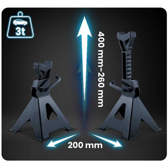 ​Set suport capre suspendare auto, otel inoxidabil, tampoane de protectie din cauciuc, inaltime reglabila 260–400 mm, 3 tone, 2 buc - 5- Roveli