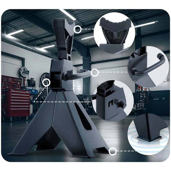 ​Set suport capre suspendare auto, otel inoxidabil, tampoane de protectie din cauciuc, inaltime reglabila 260–400 mm, 3 tone, 2 buc - 6- Roveli