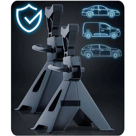 ​Set suport capre suspendare auto, otel inoxidabil, tampoane de protectie din cauciuc, inaltime reglabila 260–400 mm, 3 tone, 2 buc - 8- Roveli